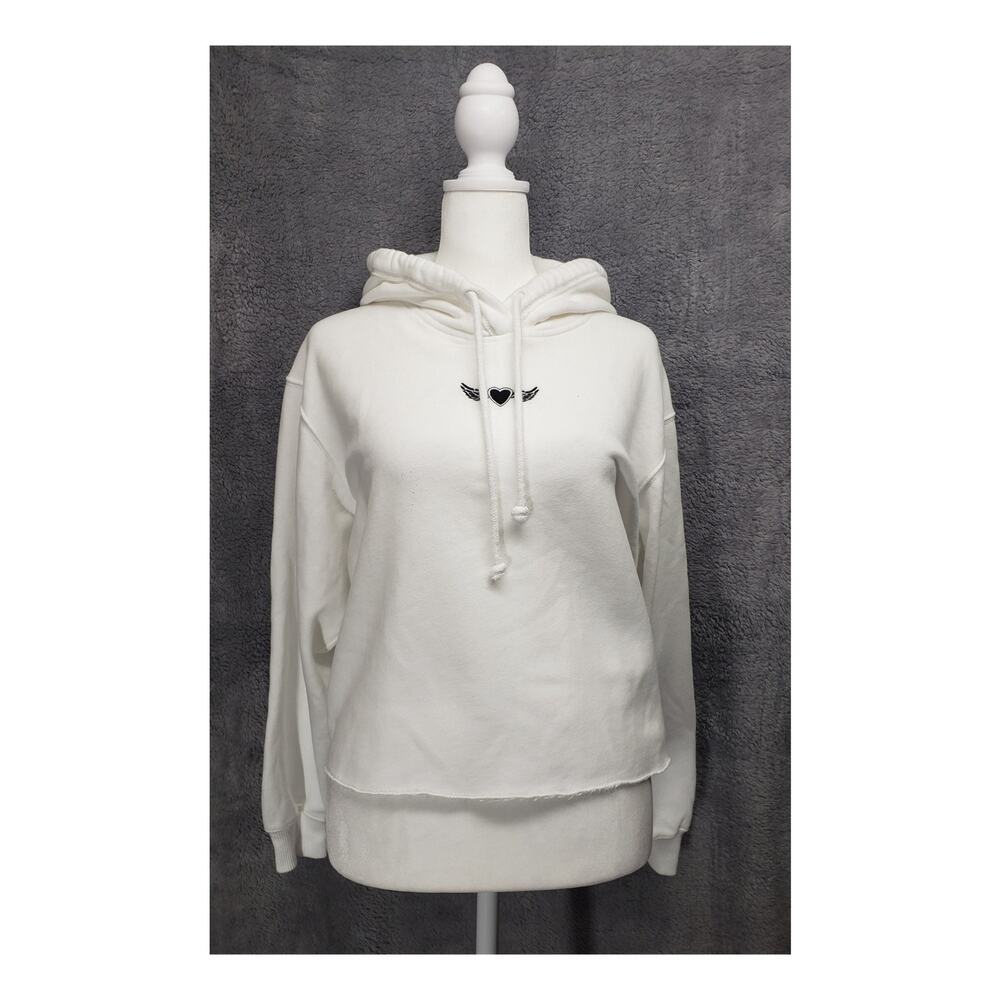 Hollister White Cropped Hoodie Sz S Embroidered Wings Streetwear Athleisure Y2K